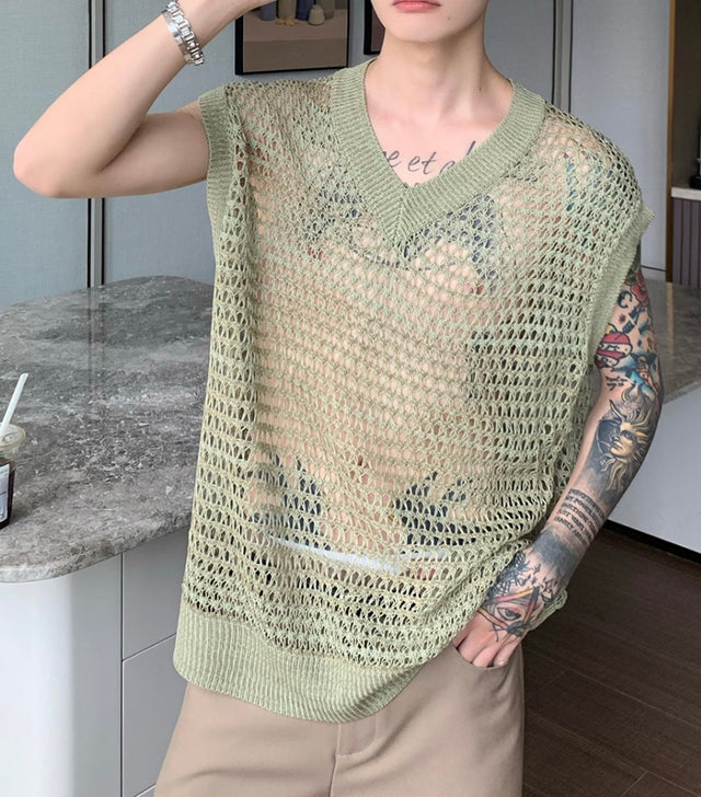 Gauzy Knit Sleeveless Vest