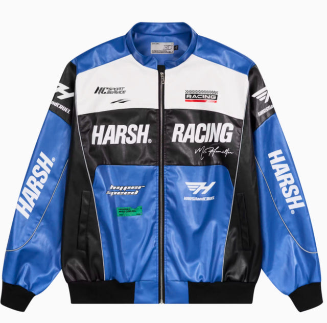 Blue Harsh Racing Leather Jacket