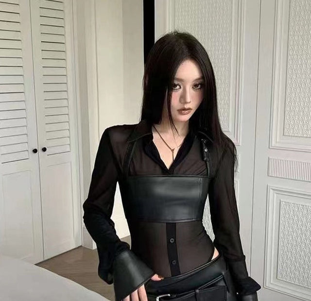 Leather mesh bodysuit