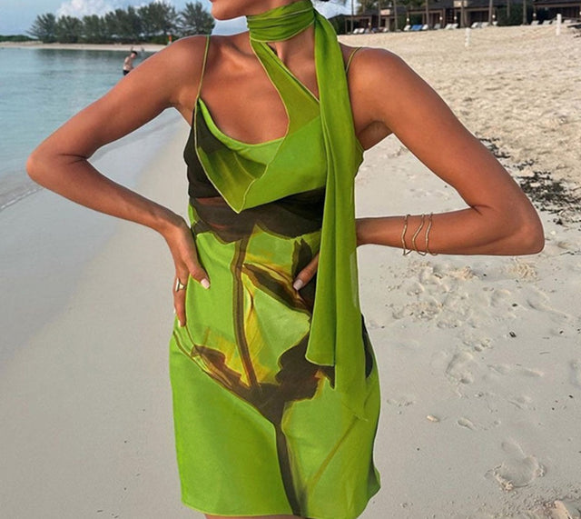 Dahlia Green Scarf Dress