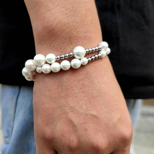 STEEL PEARL BRACELET AND NECKLACE