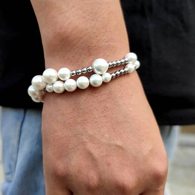 STEEL PEARL BRACELET AND NECKLACE