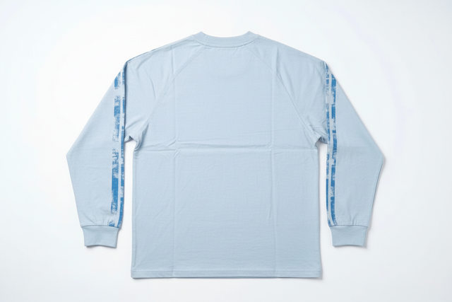 Back view of light blue SANDBLAST long-sleeve shirt