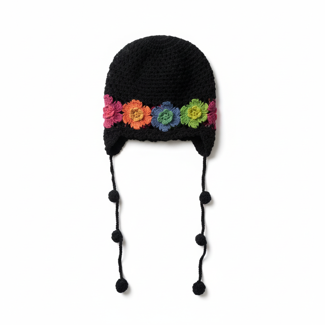 Black Crochet Hat - Full Shot