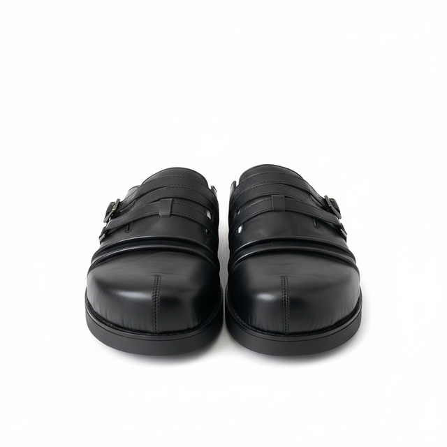 Black Leather Sandals Front View
