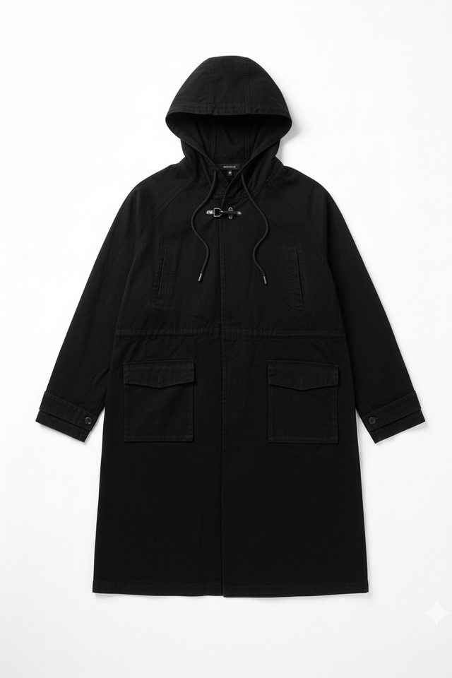 Black utility coat front - wrinkle-free