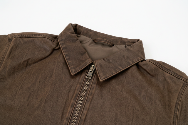 Brown Leather Jacket Detail Shot