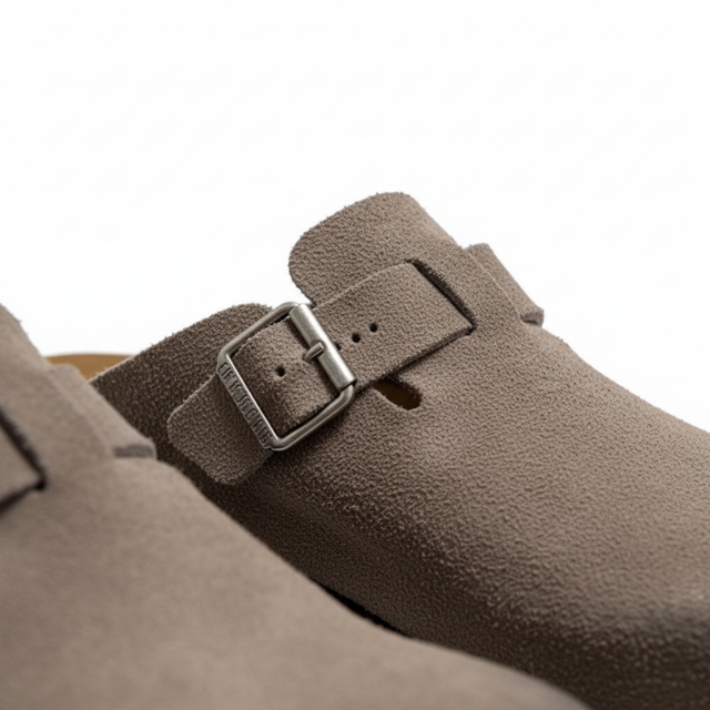 Grey Studded Mule - Buckle Detail