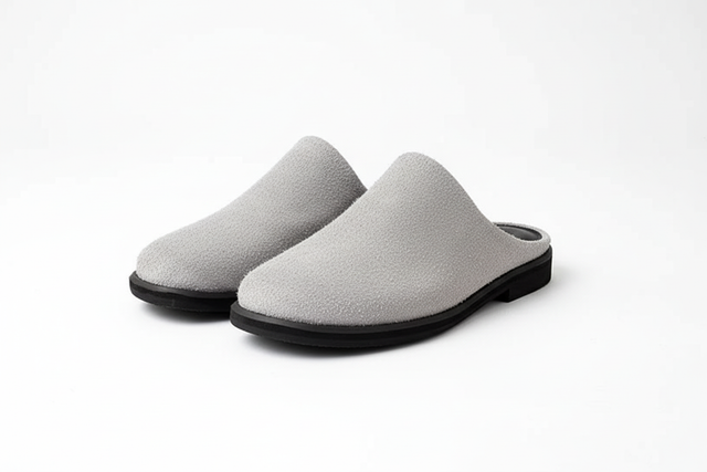 Gray suede slippers - front angle view