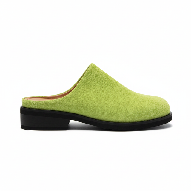 Lime Green Suede Mules - Side Profile