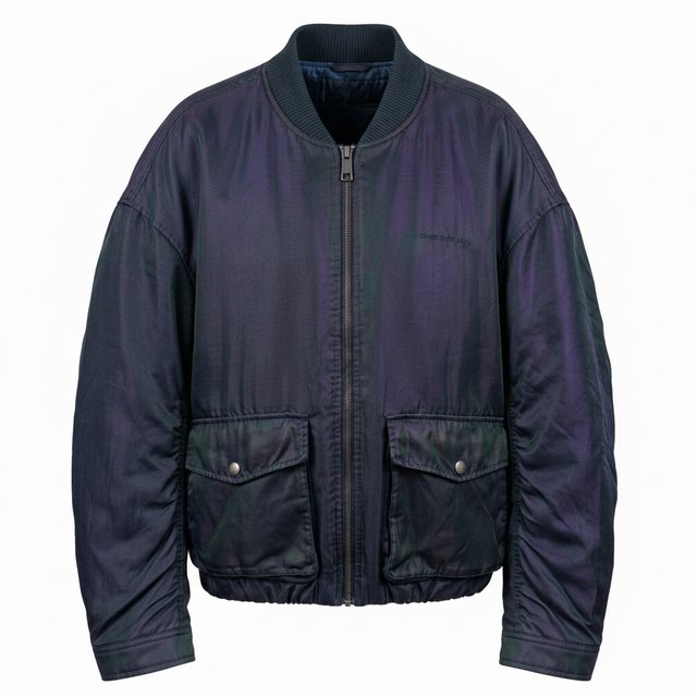 Refined Iridescent Navy Bomber Jacket