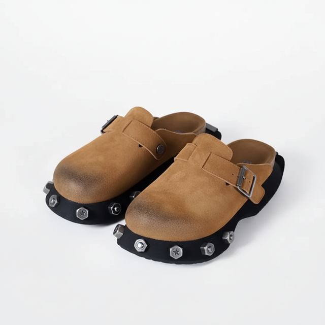 Tan Studded Mule - Front Angle