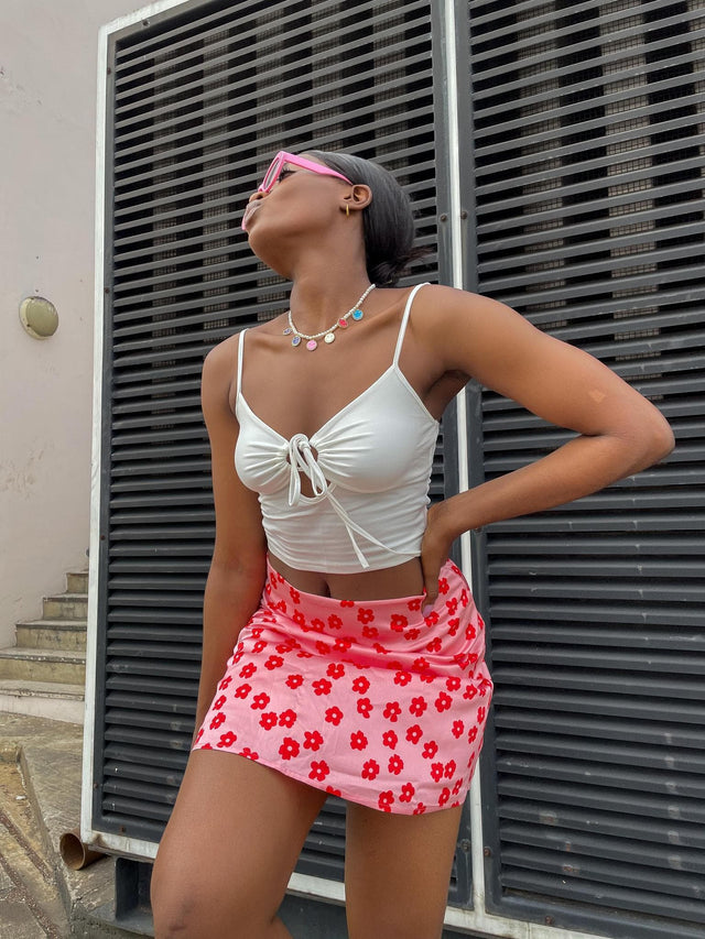 SATIN FLORAL SKIRT