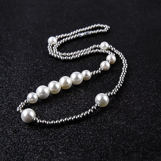 STEEL PEARL BRACELET AND NECKLACE