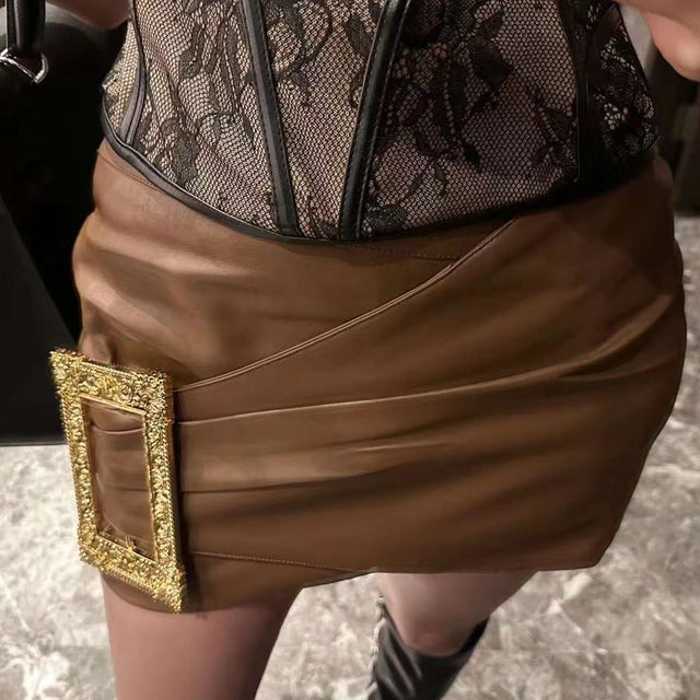 Belted Leather Skirt