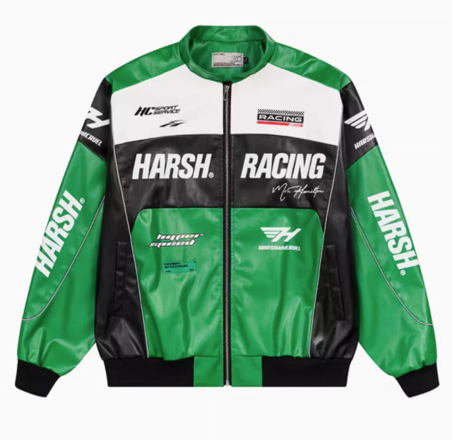 Green Harsh Racing Leather Jacket