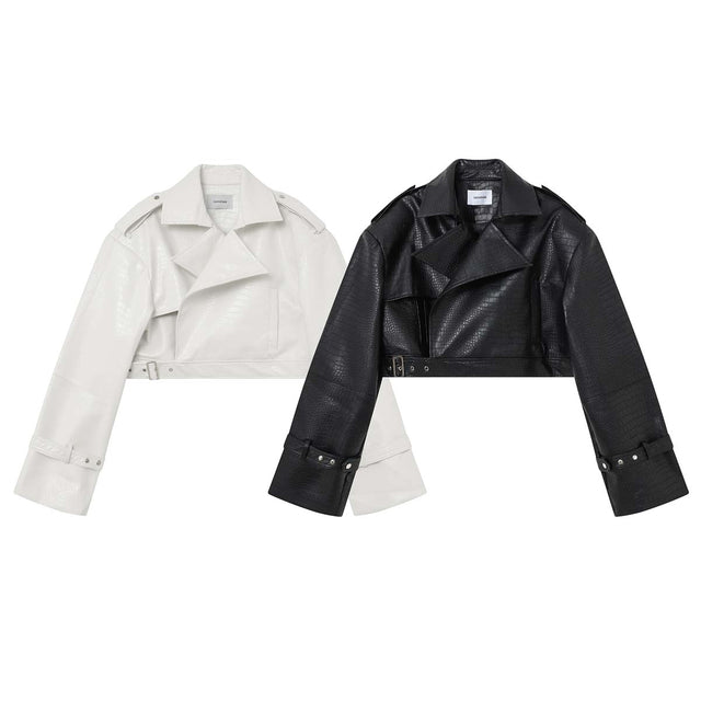 Croc Crop Leather Jacket