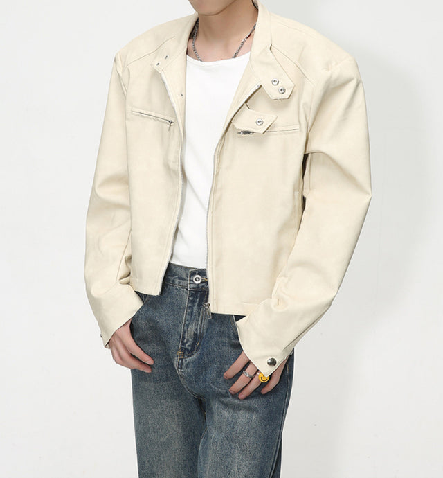 Cream Holdaone Leather Jacket
