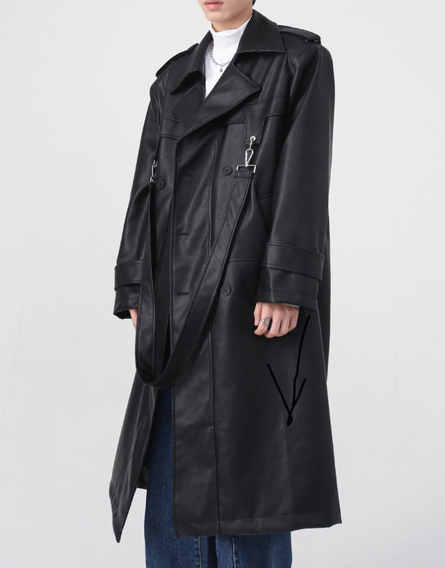 Black Neo Leather Trench Coat