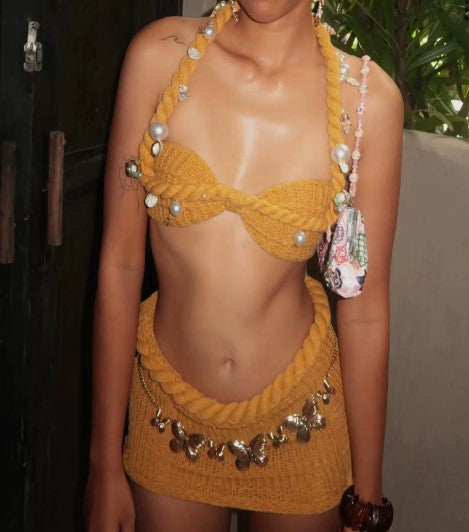 Mustard Crochet Co-ord