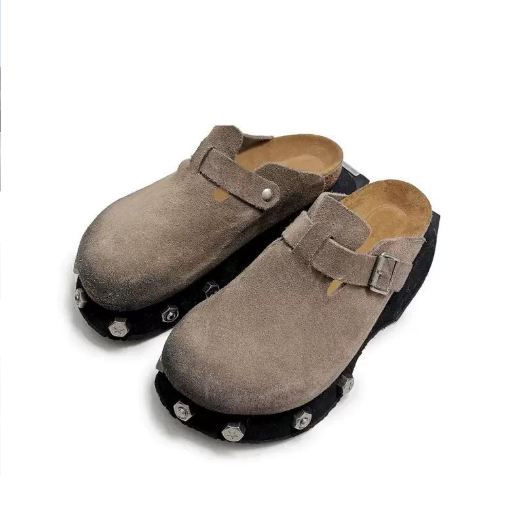 Grey Suede Punk Mule