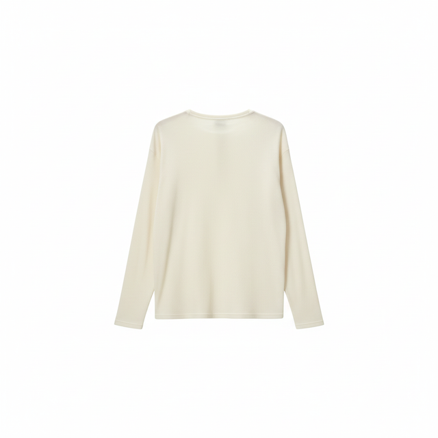 Back view of wrinkle-free cream henley