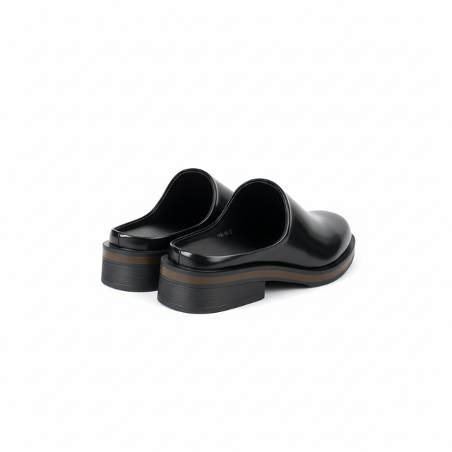 Black Leather Slip-On Shoes - Back View