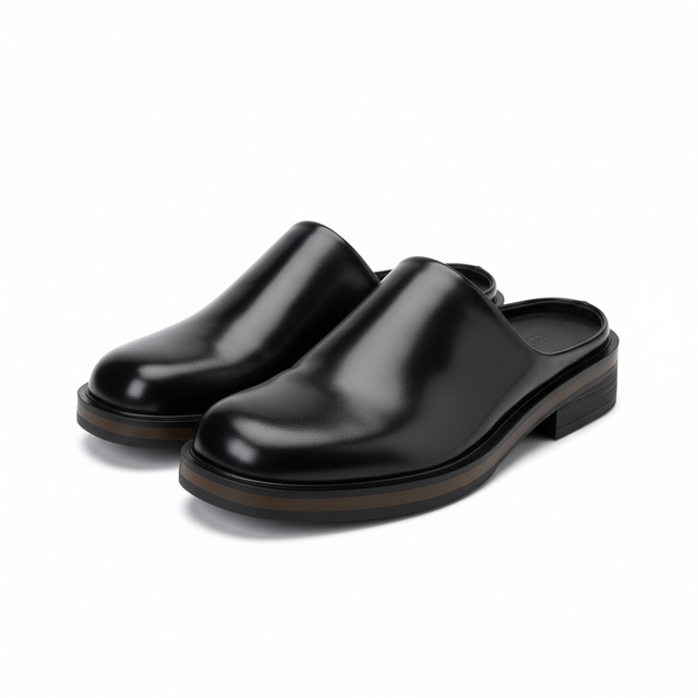 Black Leather Slip-On Shoes - Front View