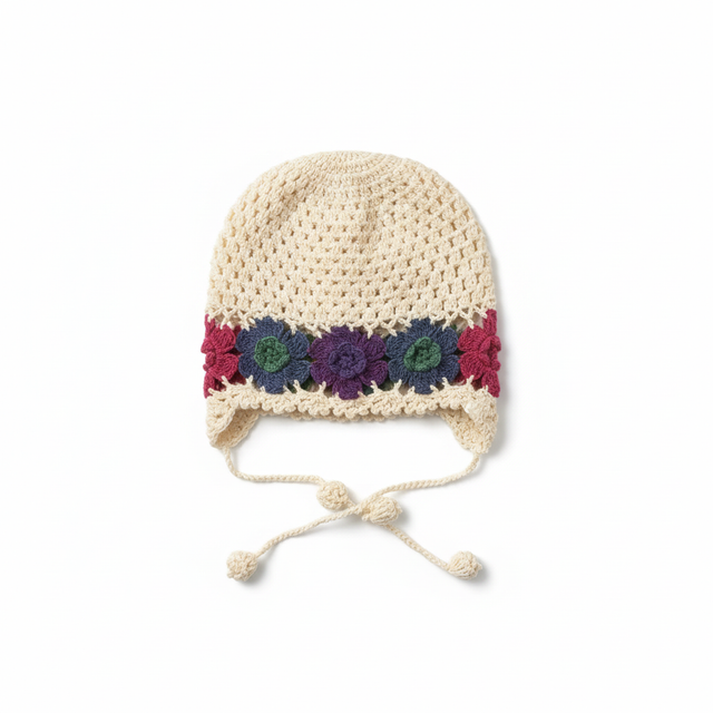 Cream Crochet Hat - Full Shot