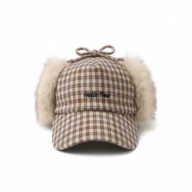Plaid Fur Aviator Hat by CRUX