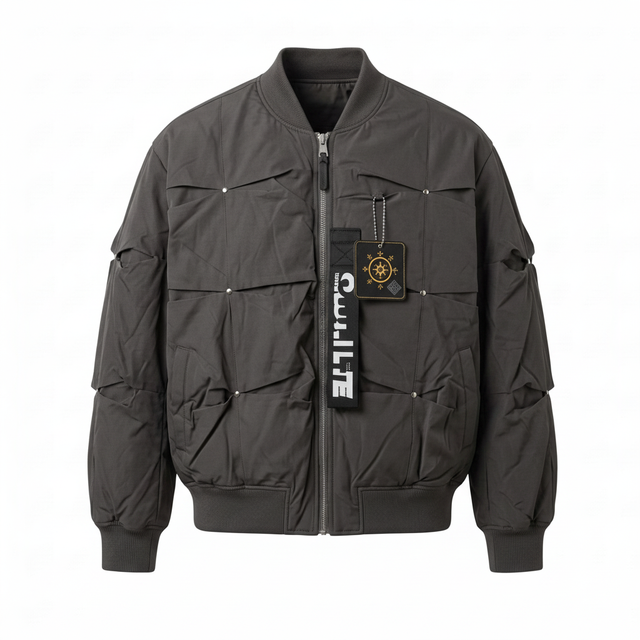 Front view of refined bomber jacket
