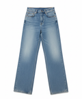 Full-length professional e-commerce shot of blue denim jeans