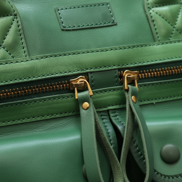 Gold zipper and hardware detail