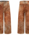 Brown Tie-Dye Wide-Leg Pants - Front and Back View