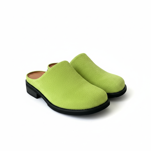 Lime Green Suede Mules - Front Angle