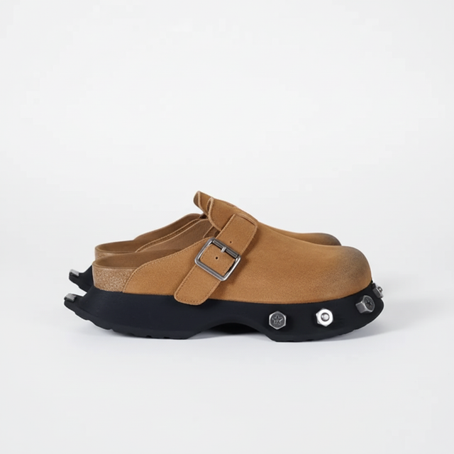 Tan Studded Mule - Side Profile