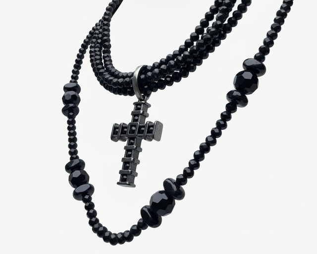 Black Beaded Cross Neckpiece by CRUX