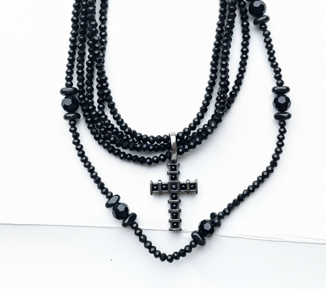 Black Beaded Cross Neckpiece by CRUX